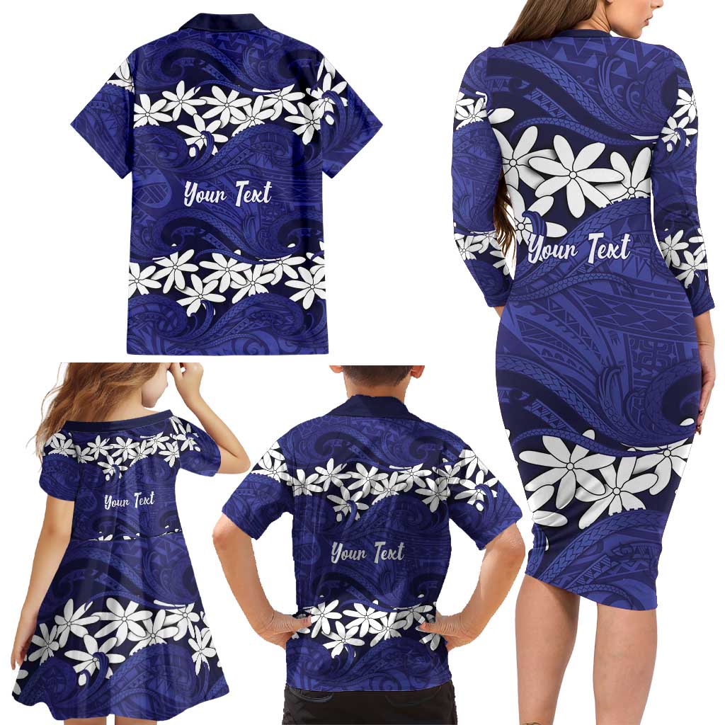 Personalised Cook Islands Pukapuka Family Matching Long Sleeve Bodycon Dress and Hawaiian Shirt Tiare Maori Polynesian Waves Tattoo LT14 - Polynesian Pride