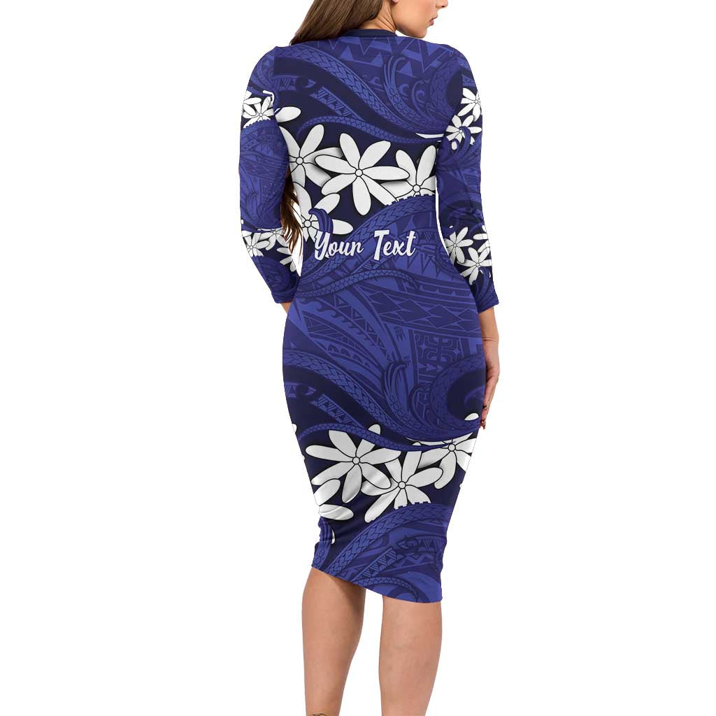 Personalised Cook Islands Pukapuka Family Matching Long Sleeve Bodycon Dress and Hawaiian Shirt Tiare Maori Polynesian Waves Tattoo LT14 - Polynesian Pride