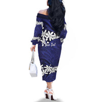 Personalised Cook Islands Pukapuka Family Matching Off The Shoulder Long Sleeve Dress and Hawaiian Shirt Tiare Maori Polynesian Waves Tattoo LT14 - Polynesian Pride