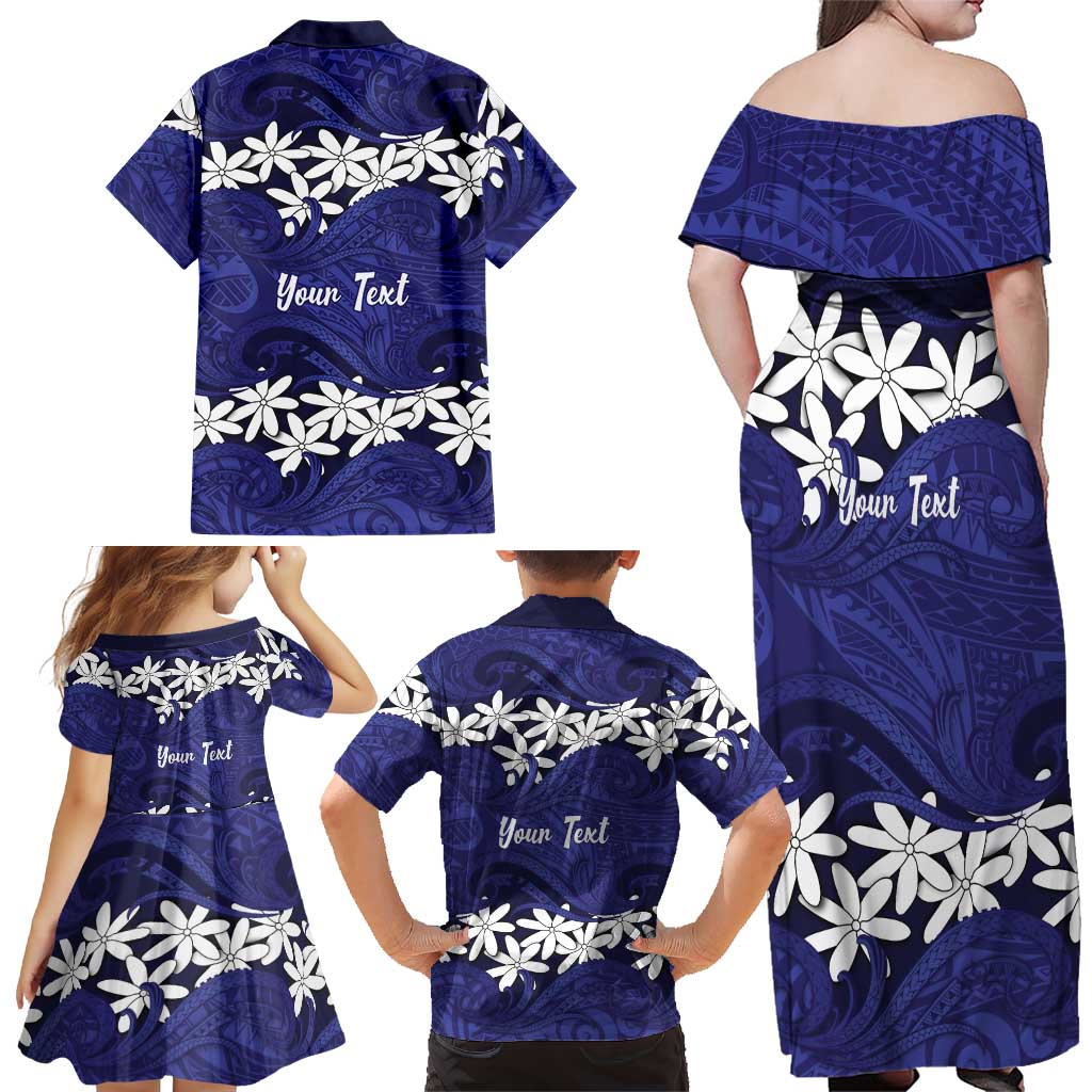 Personalised Cook Islands Pukapuka Family Matching Off Shoulder Maxi Dress and Hawaiian Shirt Tiare Maori Polynesian Waves Tattoo LT14 - Polynesian Pride