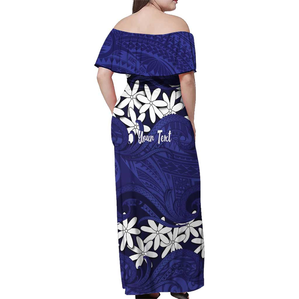 Personalised Cook Islands Pukapuka Family Matching Off Shoulder Maxi Dress and Hawaiian Shirt Tiare Maori Polynesian Waves Tattoo LT14 - Polynesian Pride