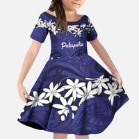Personalised Cook Islands Pukapuka Family Matching Off Shoulder Short Dress and Hawaiian Shirt Tiare Maori Polynesian Waves Tattoo LT14 Daughter's Dress Blue - Polynesian Pride