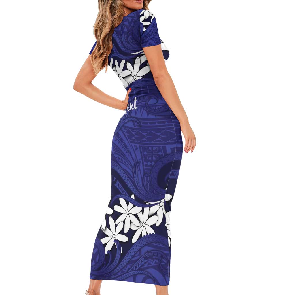 Personalised Cook Islands Pukapuka Family Matching Short Sleeve Bodycon Dress and Hawaiian Shirt Tiare Maori Polynesian Waves Tattoo LT14 - Polynesian Pride