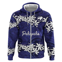 Personalised Cook Islands Pukapuka Hoodie Tiare Maori Polynesian Waves Tattoo LT14 Zip Hoodie Blue - Polynesian Pride