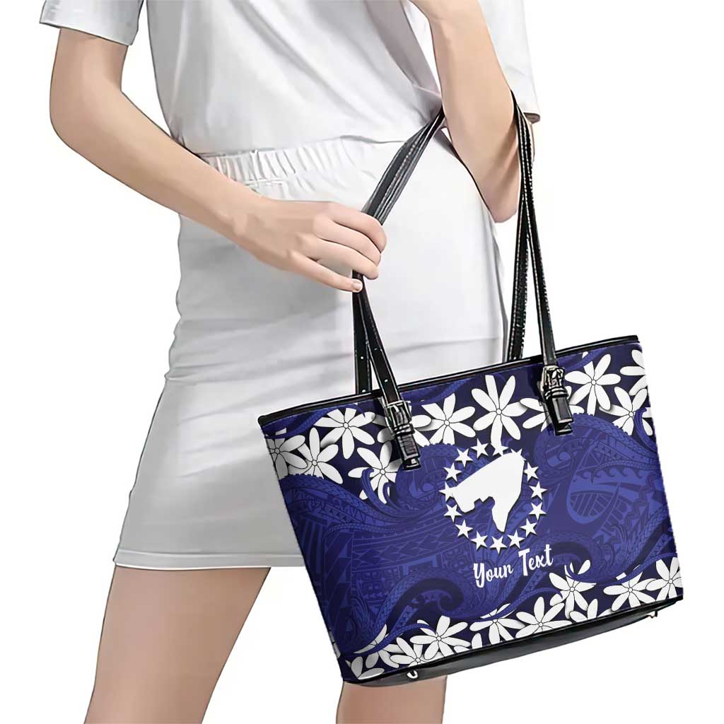 Personalised Cook Islands Pukapuka Leather Tote Bag Tiare Maori Polynesian Waves Tattoo