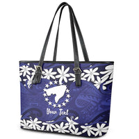 Personalised Cook Islands Pukapuka Leather Tote Bag Tiare Maori Polynesian Waves Tattoo