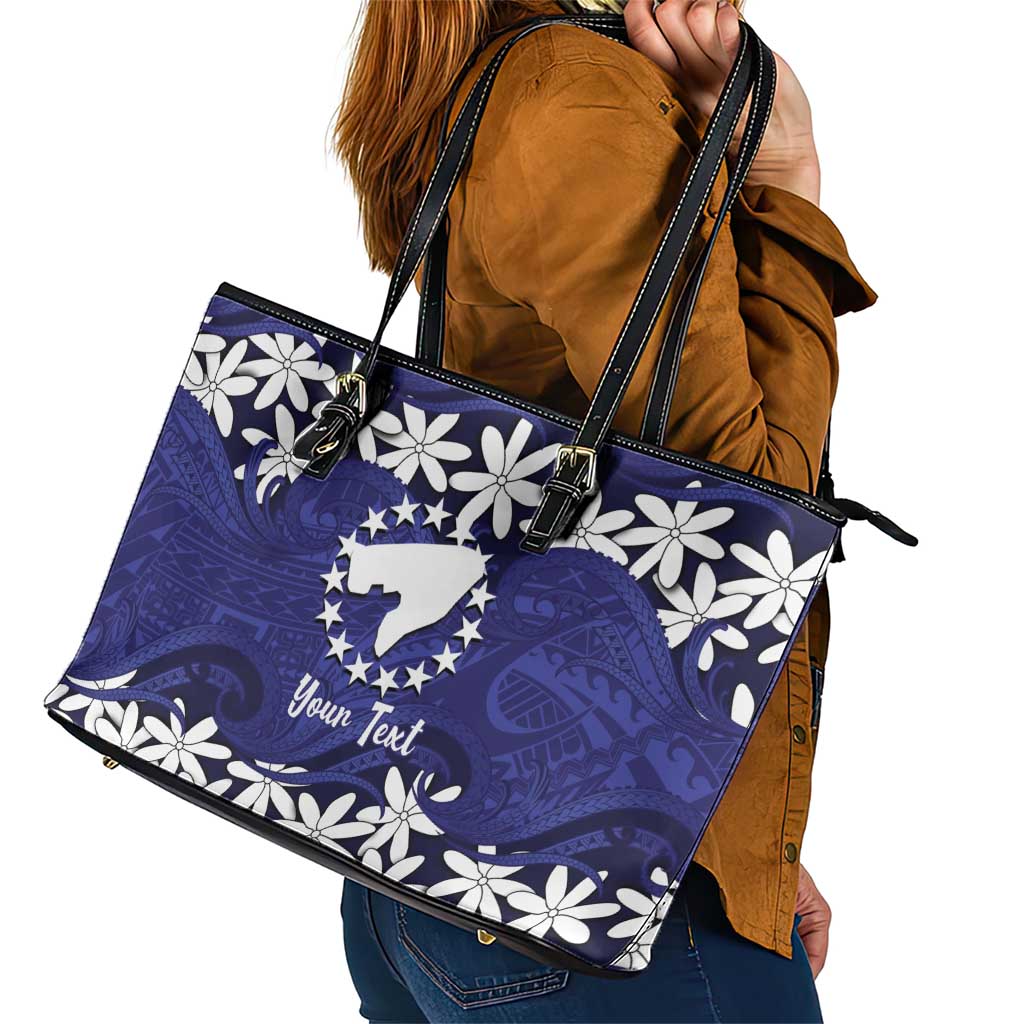 Personalised Cook Islands Pukapuka Leather Tote Bag Tiare Maori Polynesian Waves Tattoo