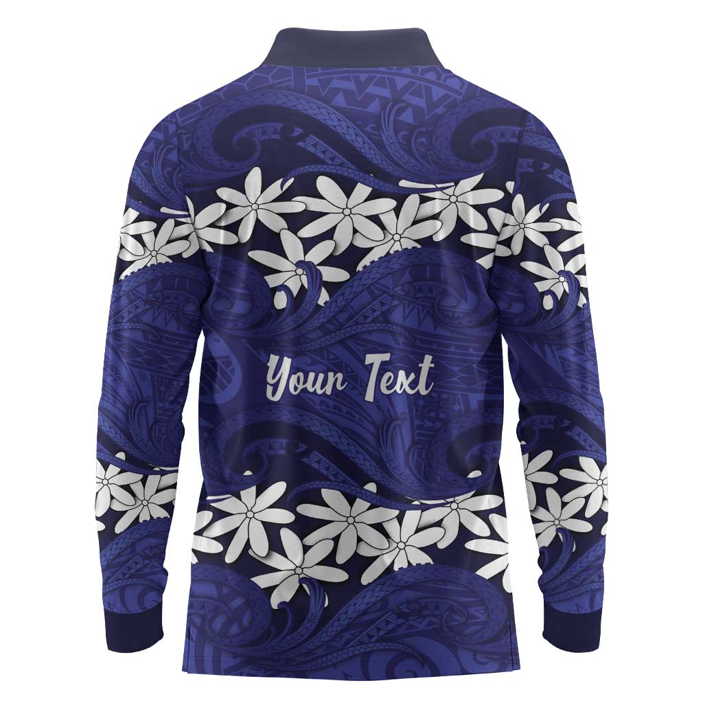 Personalised Cook Islands Pukapuka Long Sleeve Polo Shirt Tiare Maori Polynesian Waves Tattoo