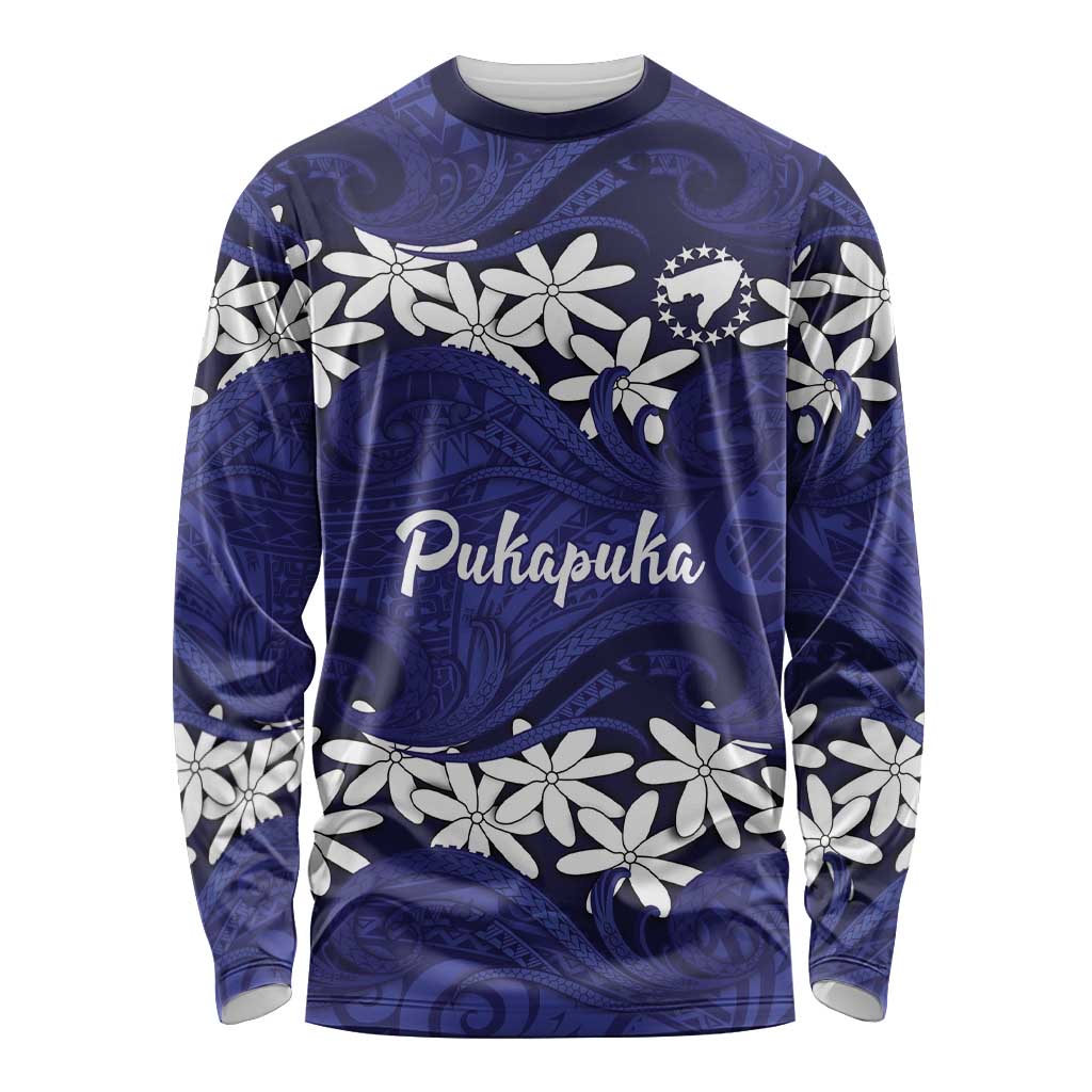 Personalised Cook Islands Pukapuka Long Sleeve Shirt Tiare Maori Polynesian Waves Tattoo