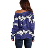 Personalised Cook Islands Pukapuka Off Shoulder Sweater Tiare Maori Polynesian Waves Tattoo
