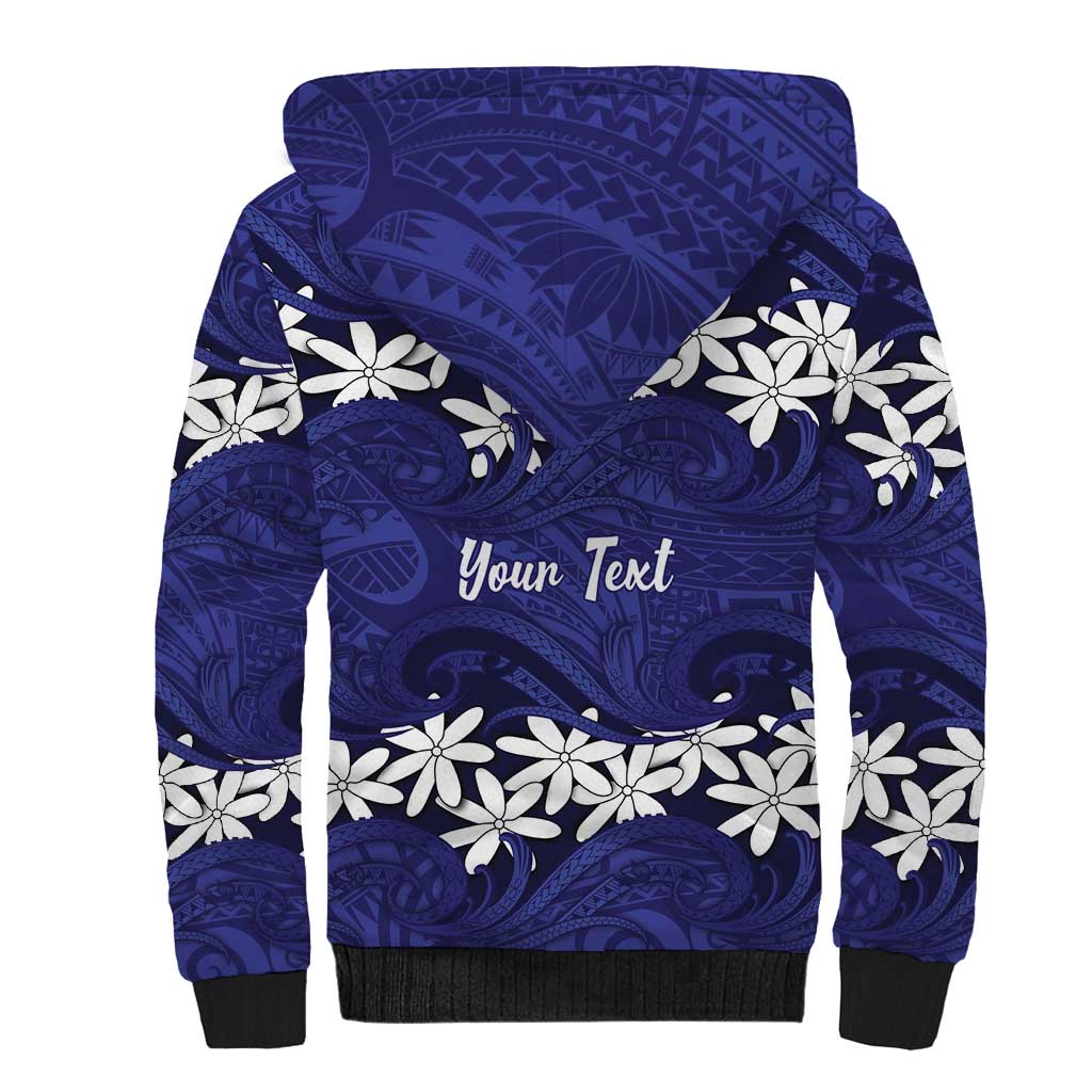Personalised Cook Islands Pukapuka Sherpa Hoodie Tiare Maori Polynesian Waves Tattoo