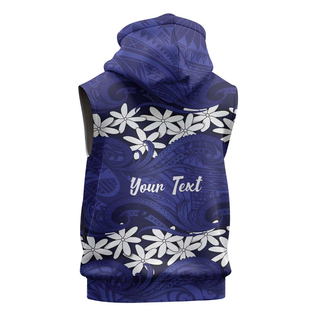 Personalised Cook Islands Pukapuka Sleeveless Hoodie Tiare Maori Polynesian Waves Tattoo