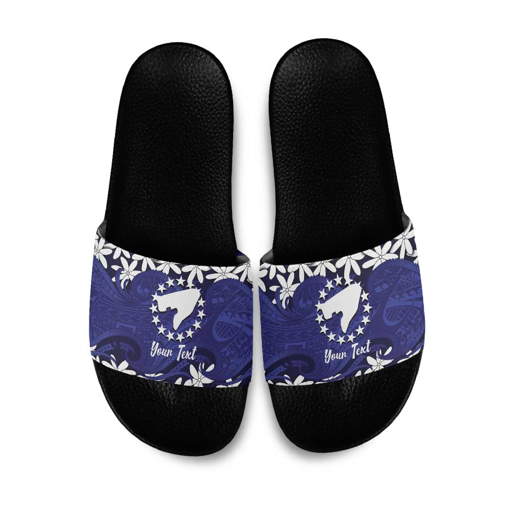 Personalised Cook Islands Pukapuka Slide Sandals Tiare Maori Polynesian Waves Tattoo