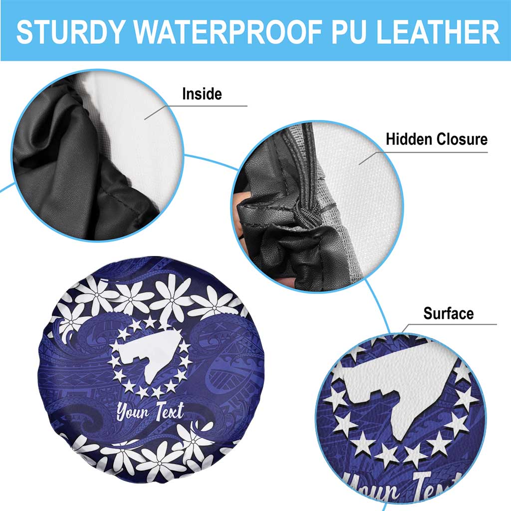 Personalised Cook Islands Pukapuka Spare Tire Cover Tiare Maori Polynesian Waves Tattoo