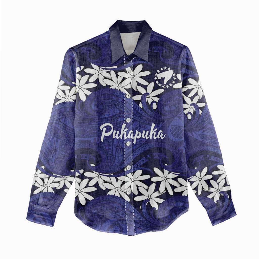 Personalised Cook Islands Pukapuka Women Casual Shirt Tiare Maori Polynesian Waves Tattoo
