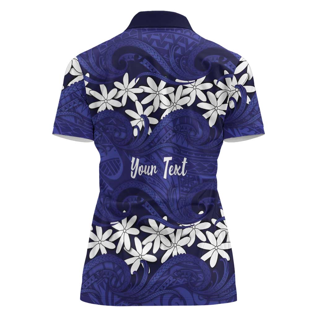 Personalised Cook Islands Pukapuka Women Polo Shirt Tiare Maori Polynesian Waves Tattoo