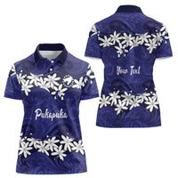 Personalised Cook Islands Pukapuka Women Polo Shirt Tiare Maori Polynesian Waves Tattoo