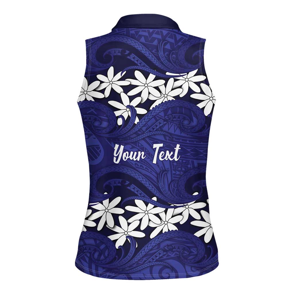 Personalised Cook Islands Pukapuka Women Sleeveless Polo Shirt Tiare Maori Polynesian Waves Tattoo