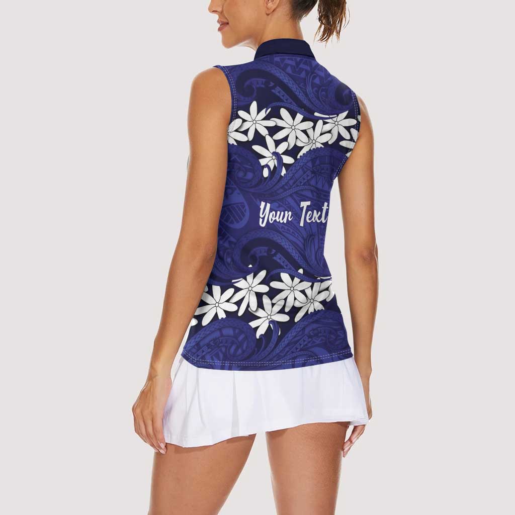 Personalised Cook Islands Pukapuka Women Sleeveless Polo Shirt Tiare Maori Polynesian Waves Tattoo