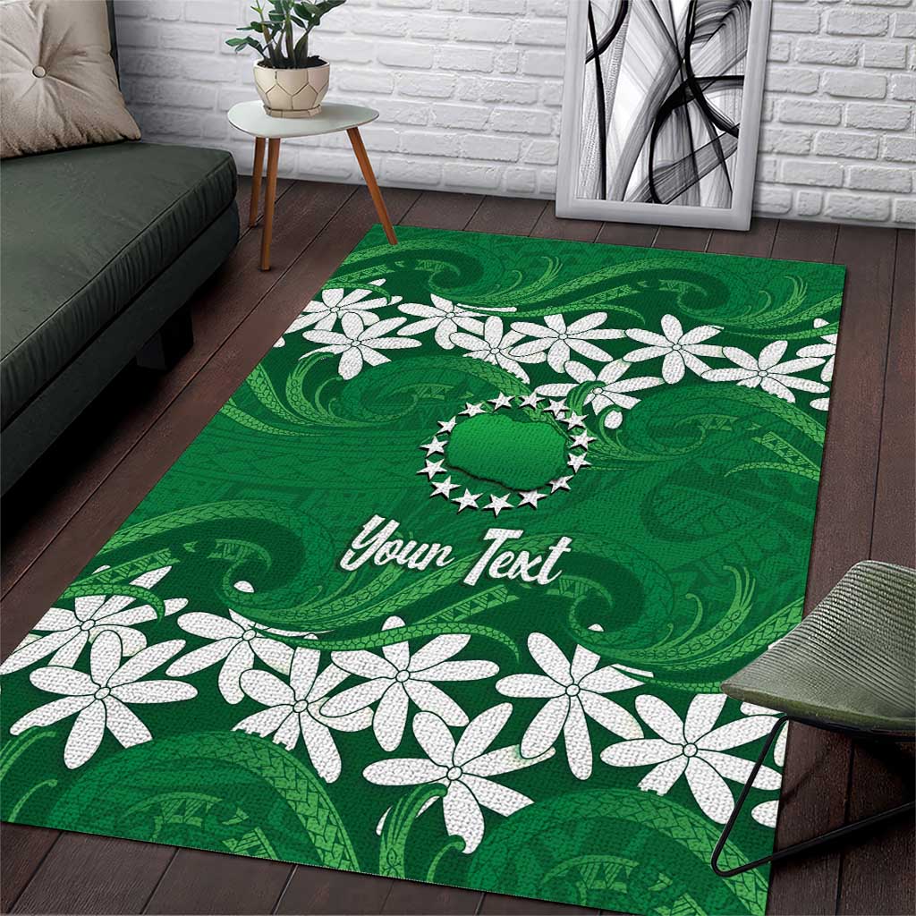 Personalised Cook Islands Rarotonga Area Rug Tiare Maori Polynesian Waves Tattoo