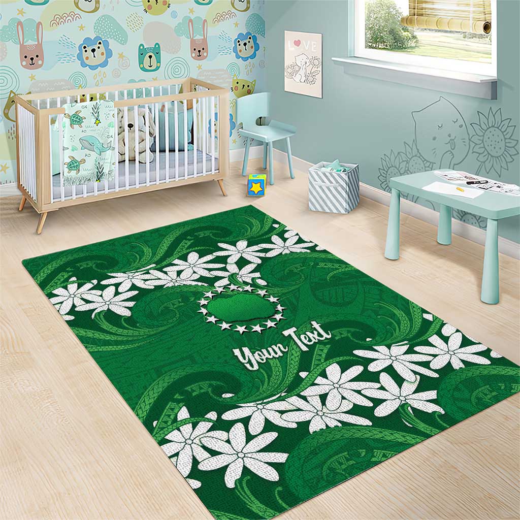 Personalised Cook Islands Rarotonga Area Rug Tiare Maori Polynesian Waves Tattoo