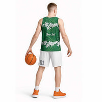 Personalised Cook Islands Rarotonga Basketball Jersey Tiare Maori Polynesian Waves Tattoo