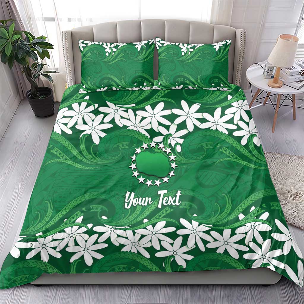 Personalised Cook Islands Rarotonga Bedding Set Tiare Maori Polynesian Waves Tattoo