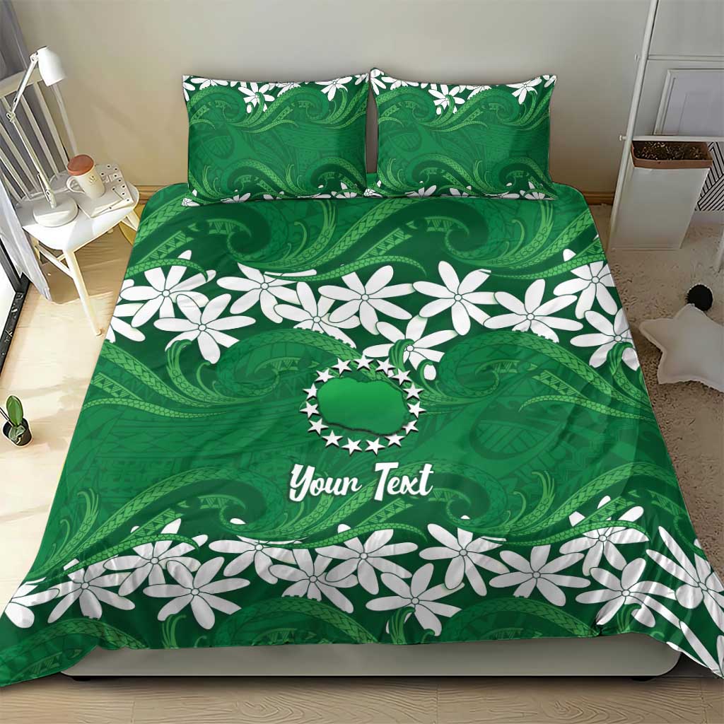 Personalised Cook Islands Rarotonga Bedding Set Tiare Maori Polynesian Waves Tattoo