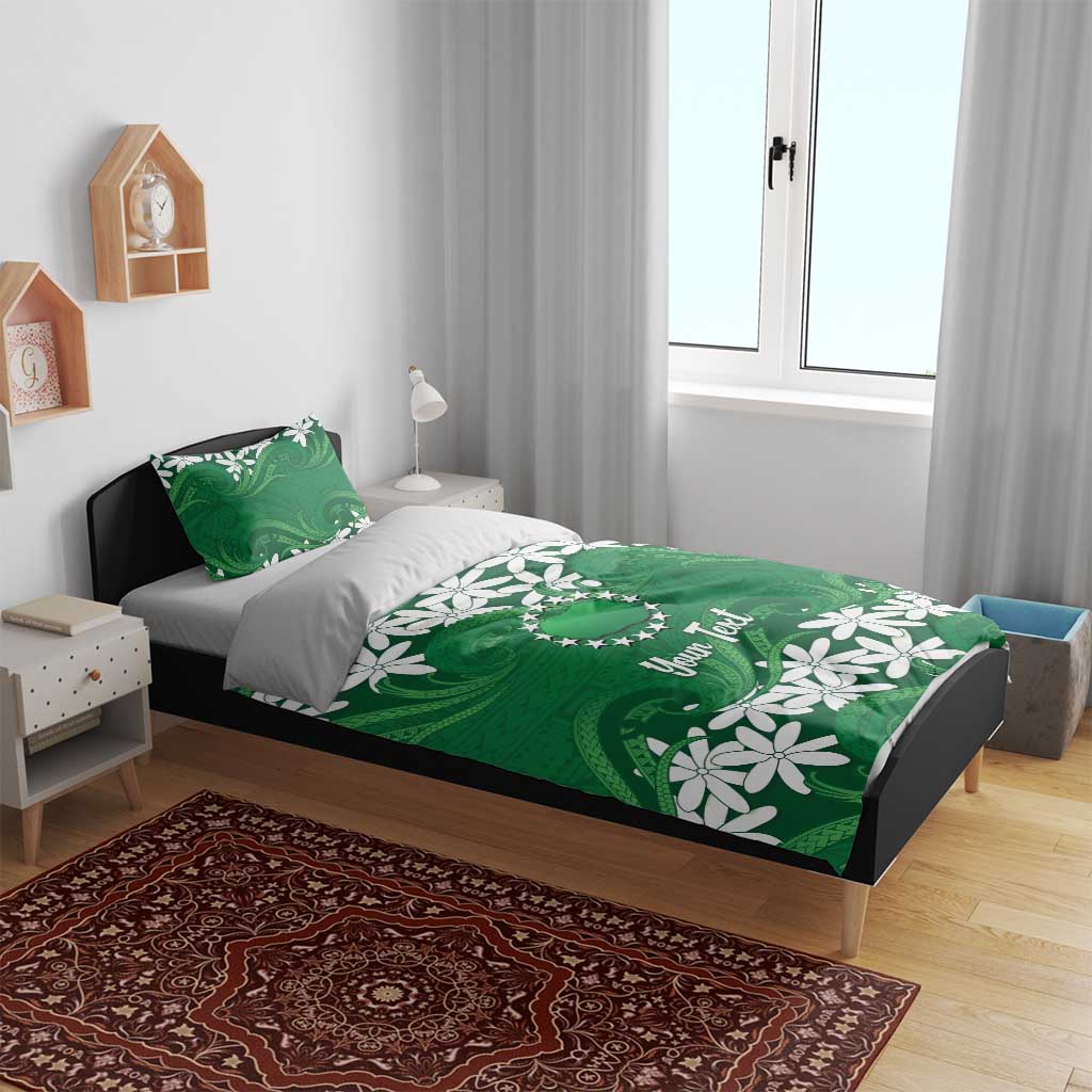 Personalised Cook Islands Rarotonga Bedding Set Tiare Maori Polynesian Waves Tattoo