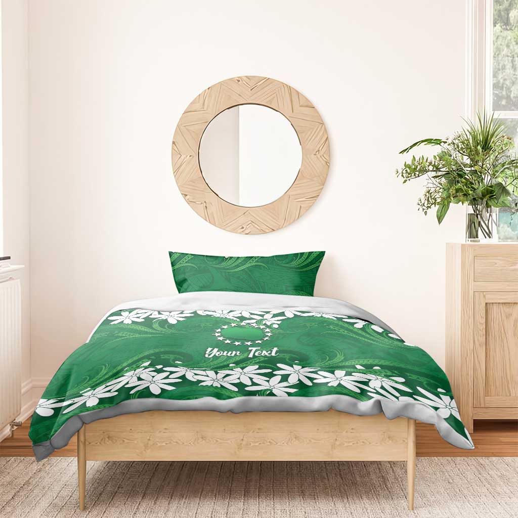 Personalised Cook Islands Rarotonga Bedding Set Tiare Maori Polynesian Waves Tattoo