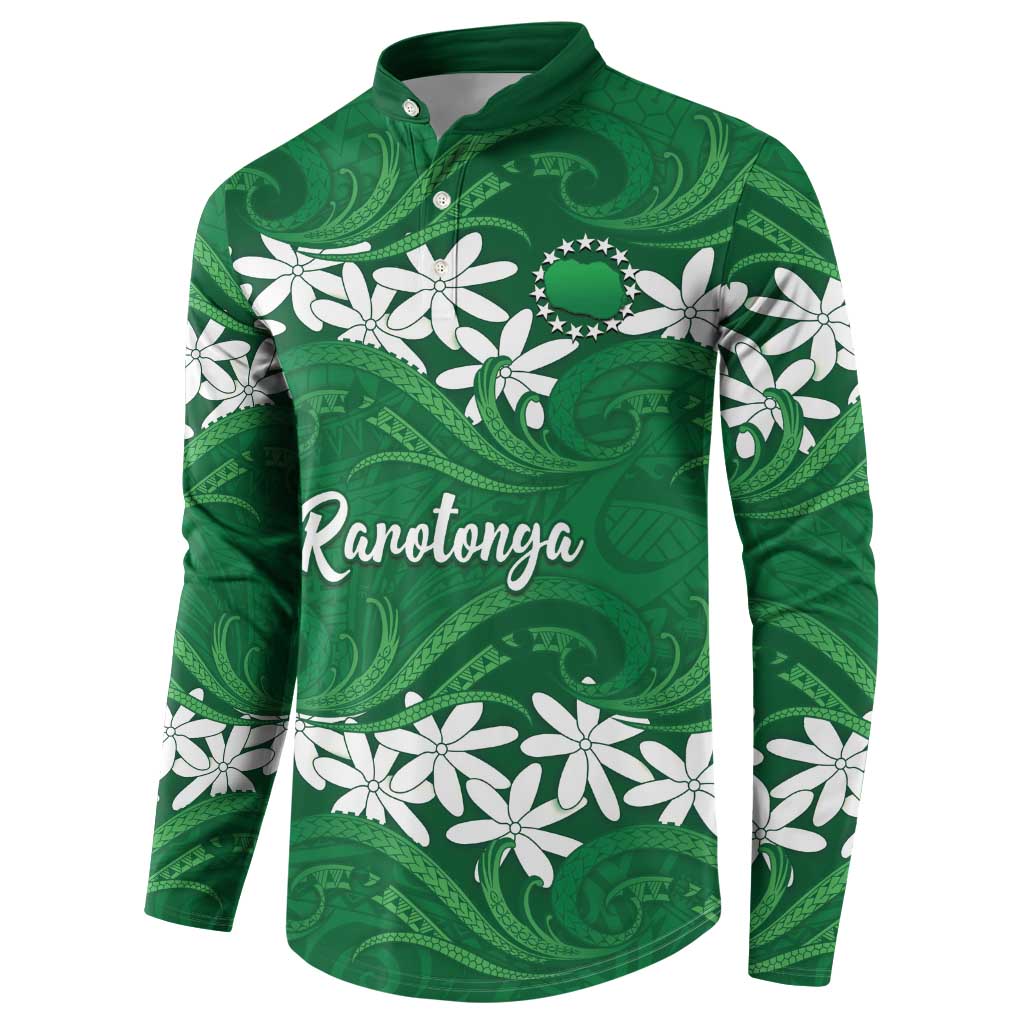 Personalised Cook Islands Rarotonga Button Sweatshirt Tiare Maori Polynesian Waves Tattoo