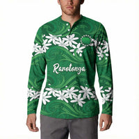 Personalised Cook Islands Rarotonga Button Sweatshirt Tiare Maori Polynesian Waves Tattoo