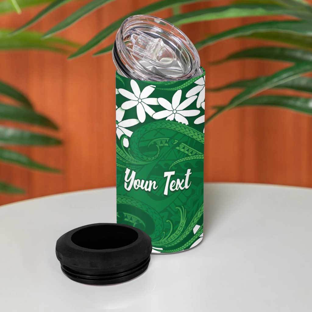 Personalised Cook Islands Rarotonga 4 in 1 Can Cooler Tumbler Tiare Maori Polynesian Waves Tattoo