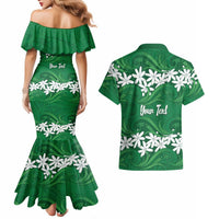 Personalised Cook Islands Rarotonga Couples Matching Mermaid Dress and Hawaiian Shirt Tiare Maori Polynesian Waves Tattoo LT14 - Polynesian Pride