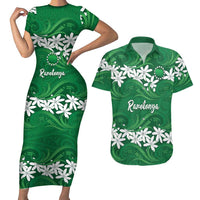 Personalised Cook Islands Rarotonga Couples Matching Short Sleeve Bodycon Dress and Hawaiian Shirt Tiare Maori Polynesian Waves Tattoo LT14 Green - Polynesian Pride