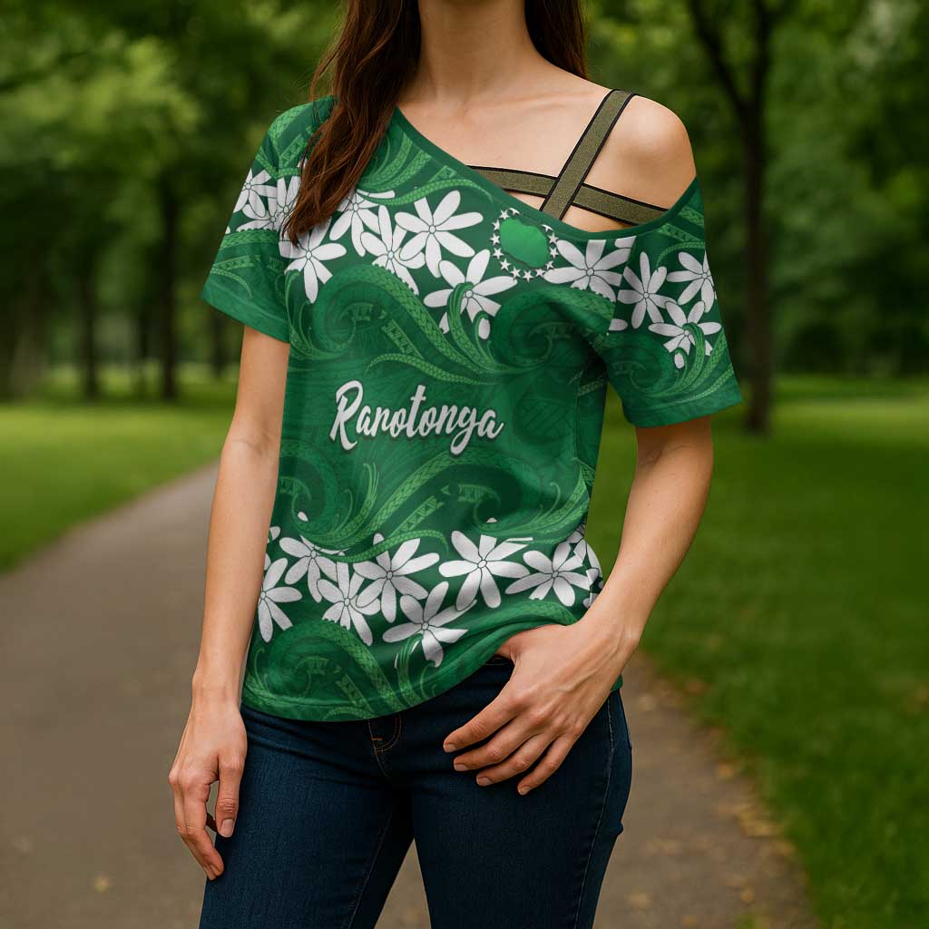 Personalised Cook Islands Rarotonga Cross Shoulder Shirt Tiare Maori Polynesian Waves Tattoo
