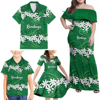 Personalised Cook Islands Rarotonga Family Matching Off Shoulder Maxi Dress and Hawaiian Shirt Tiare Maori Polynesian Waves Tattoo LT14 - Polynesian Pride