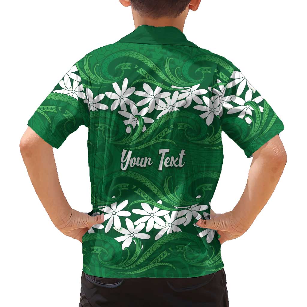 Personalised Cook Islands Rarotonga Family Matching Off Shoulder Short Dress and Hawaiian Shirt Tiare Maori Polynesian Waves Tattoo LT14 - Polynesian Pride