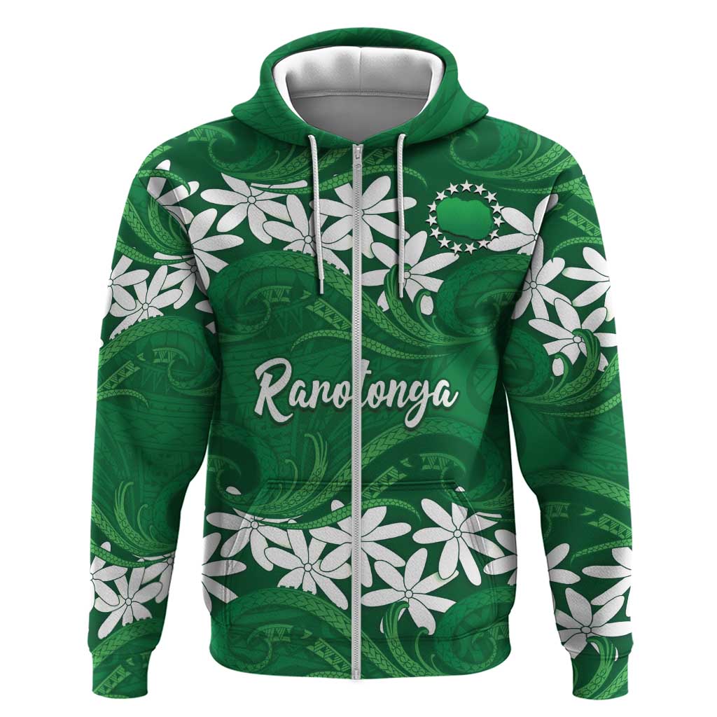 Personalised Cook Islands Rarotonga Hoodie Tiare Maori Polynesian Waves Tattoo