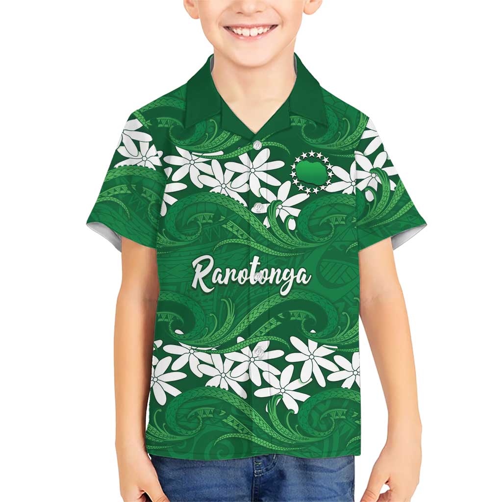 Personalised Cook Islands Rarotonga Kid Hawaiian Shirt Tiare Maori Polynesian Waves Tattoo