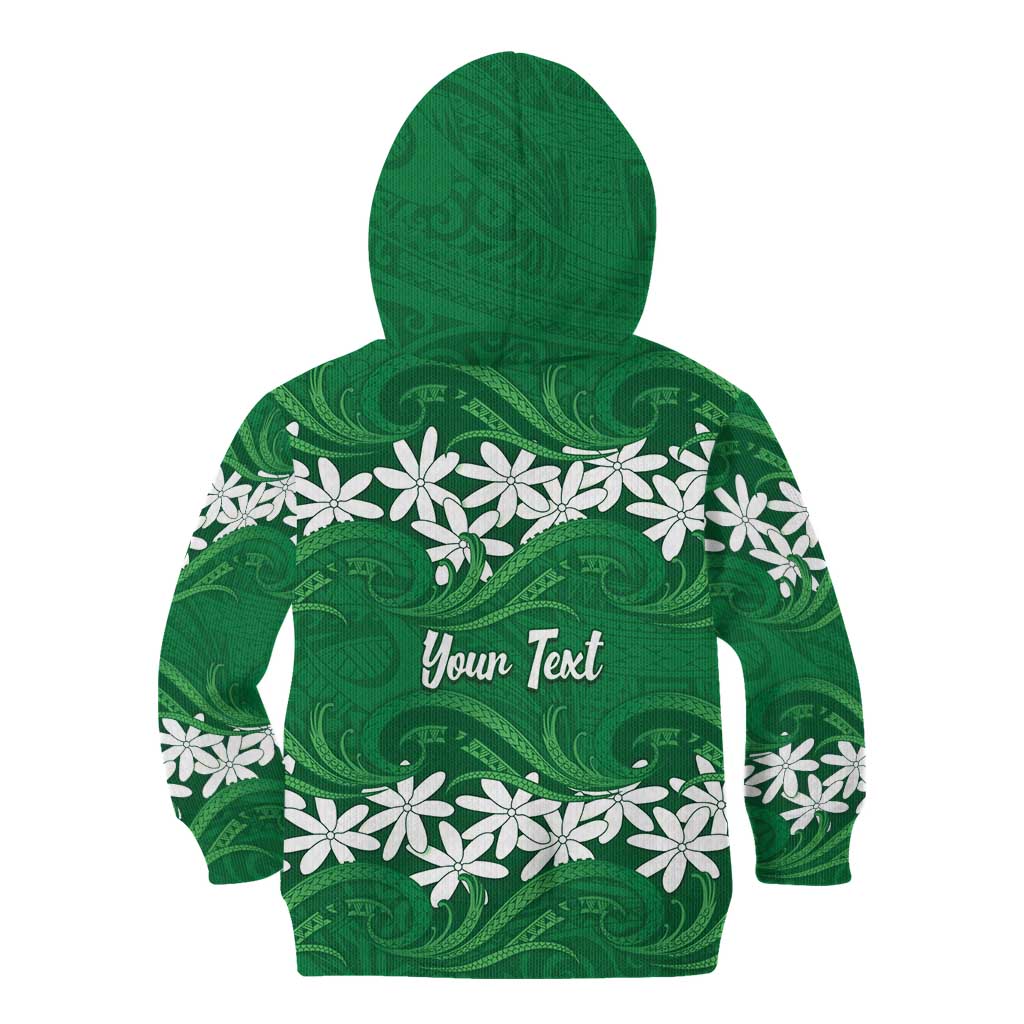 Personalised Cook Islands Rarotonga Kid Hoodie Tiare Maori Polynesian Waves Tattoo