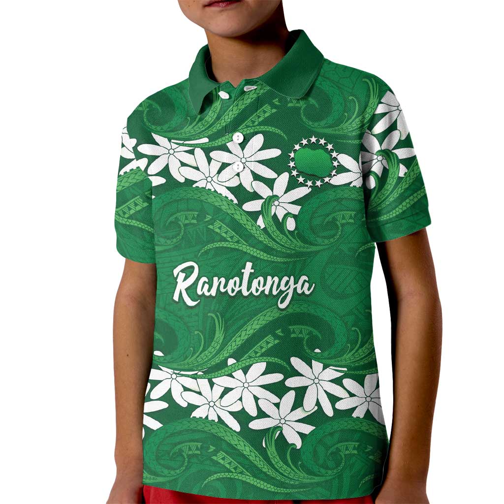 Personalised Cook Islands Rarotonga Kid Polo Shirt Tiare Maori Polynesian Waves Tattoo