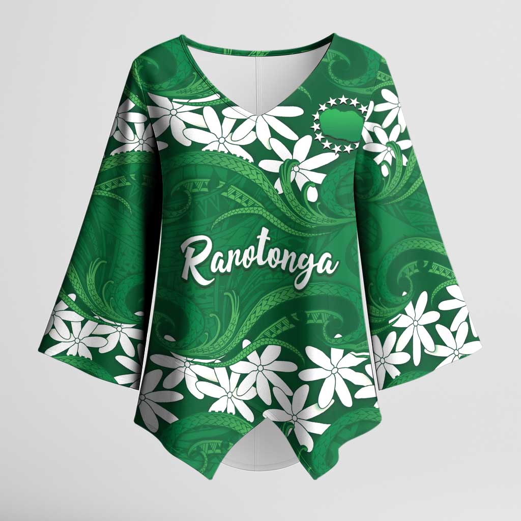 Personalised Cook Islands Rarotonga Kimono Sleeve Blouse Tiare Maori Polynesian Waves Tattoo