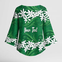 Personalised Cook Islands Rarotonga Kimono Sleeve Blouse Tiare Maori Polynesian Waves Tattoo