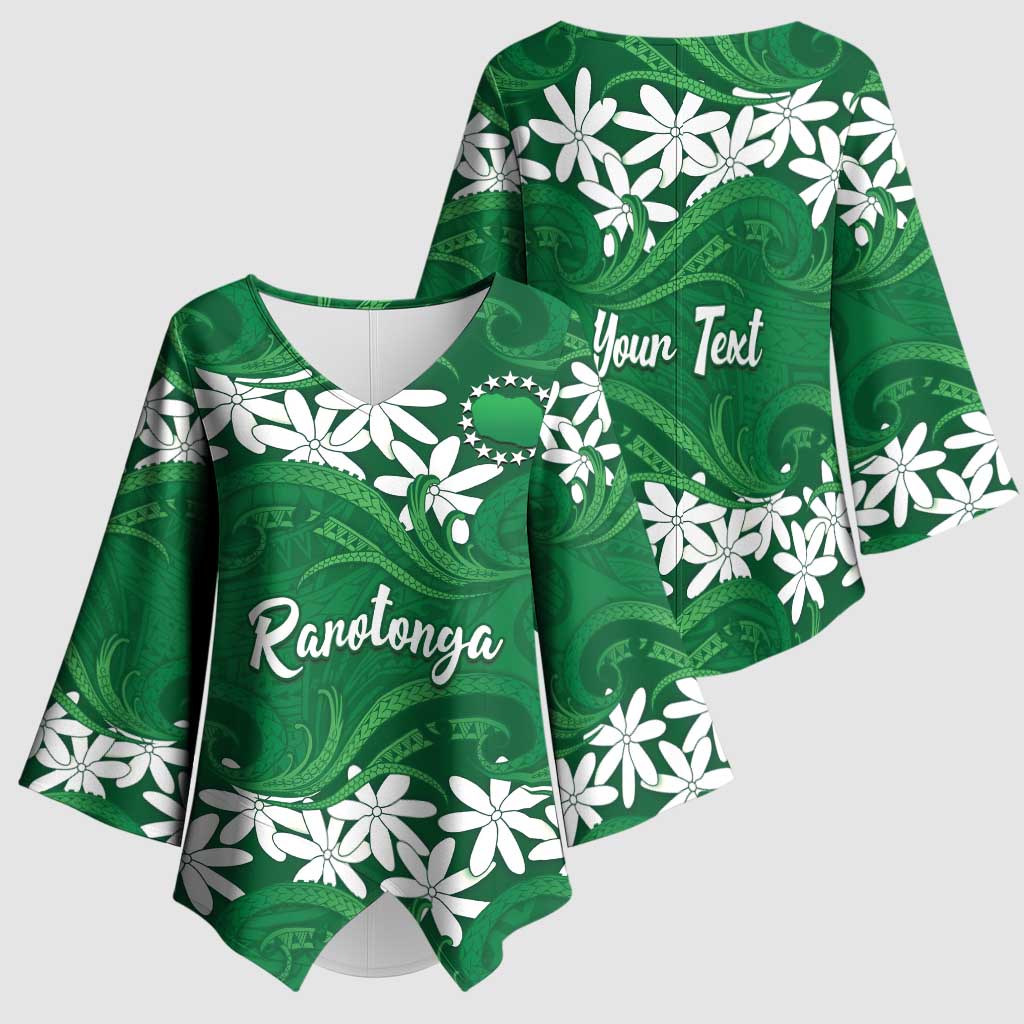 Personalised Cook Islands Rarotonga Kimono Sleeve Blouse Tiare Maori Polynesian Waves Tattoo