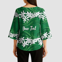 Personalised Cook Islands Rarotonga Kimono Sleeve Blouse Tiare Maori Polynesian Waves Tattoo