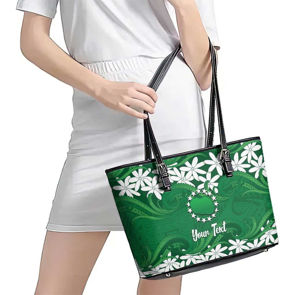 Personalised Cook Islands Rarotonga Leather Tote Bag Tiare Maori Polynesian Waves Tattoo