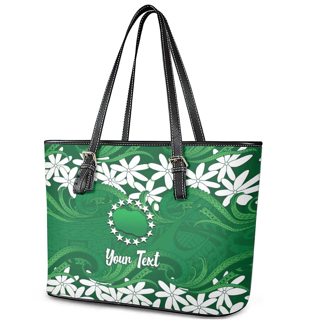 Personalised Cook Islands Rarotonga Leather Tote Bag Tiare Maori Polynesian Waves Tattoo