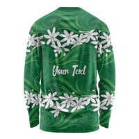 Personalised Cook Islands Rarotonga Long Sleeve Shirt Tiare Maori Polynesian Waves Tattoo