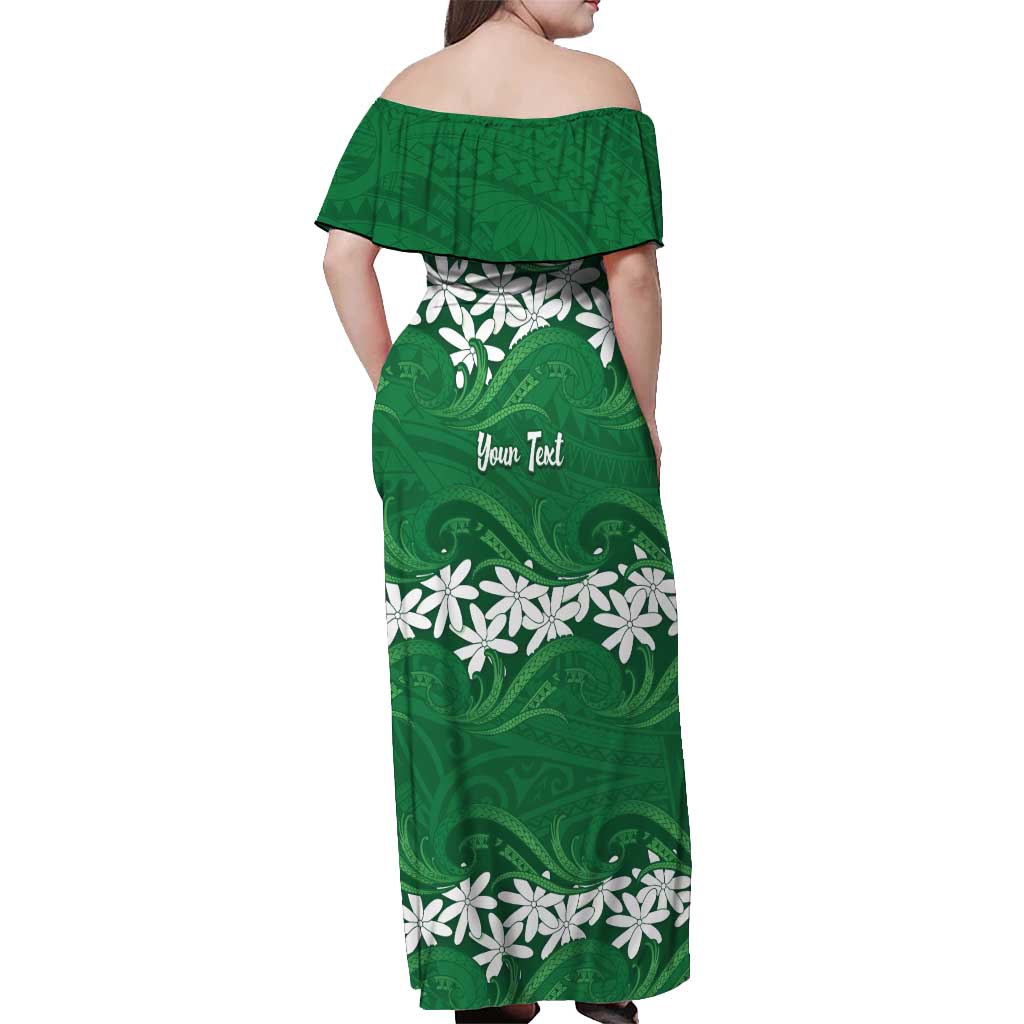 Personalised Cook Islands Rarotonga Off Shoulder Maxi Dress Tiare Maori Polynesian Waves Tattoo